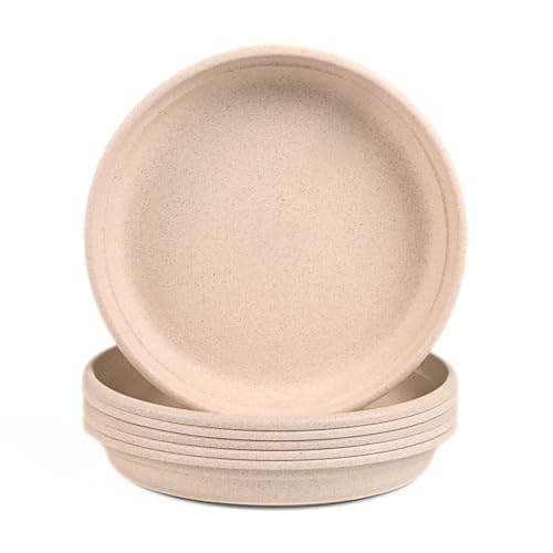 Eha Earth Friendly Heavy Duty Planter Pot Bottom Plate | Set of 6, 8 Inch | UV Treated Round Bottom Plate | Plant Tray Made with Rice Husk Biocomposite | Sand Castle