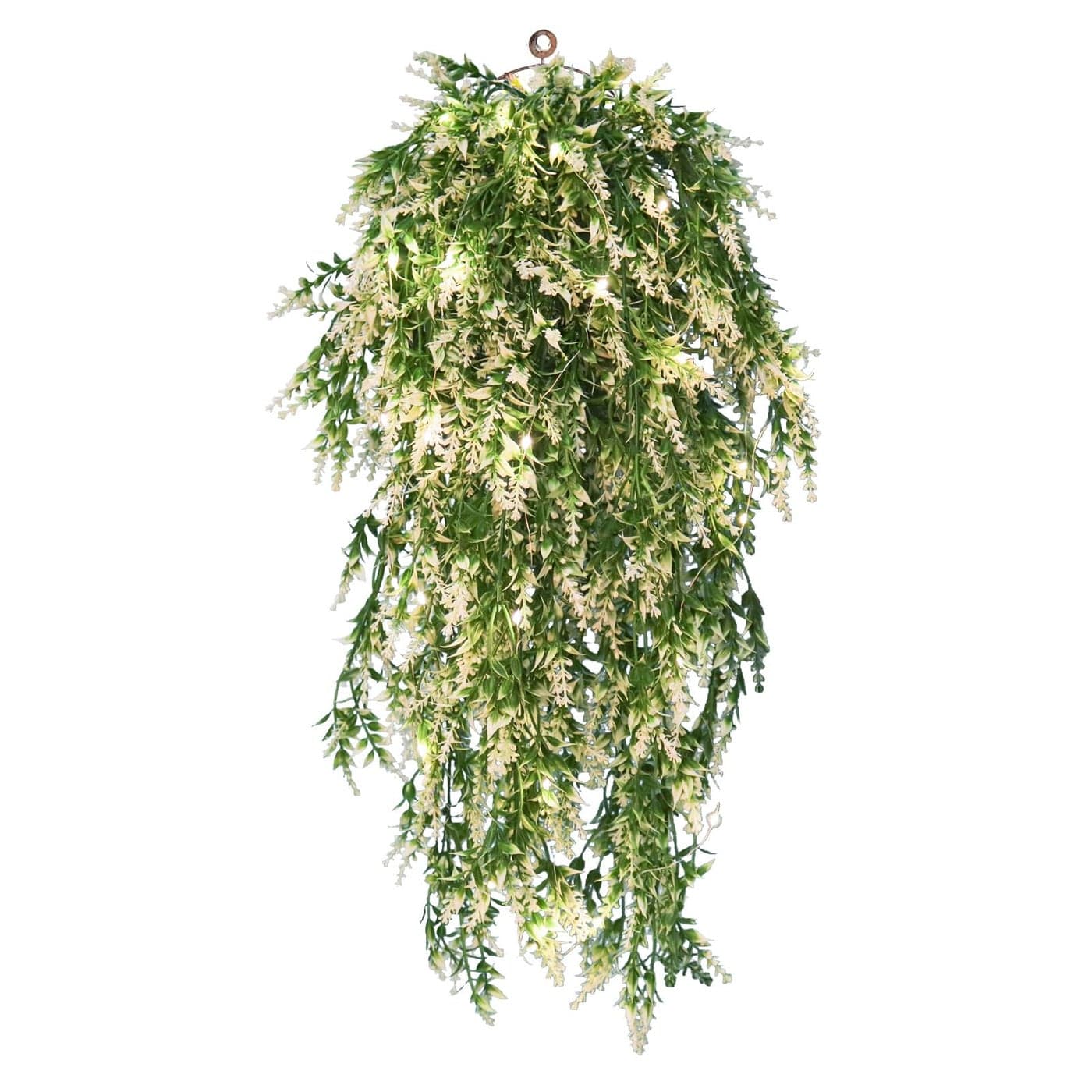RECUTMS Hanging Flowers Lavender UV Resistant Artificial Plants for Indoor Outside Garden Porch Window Box Home Wedding Farmhouse Decor 4 Pieces White