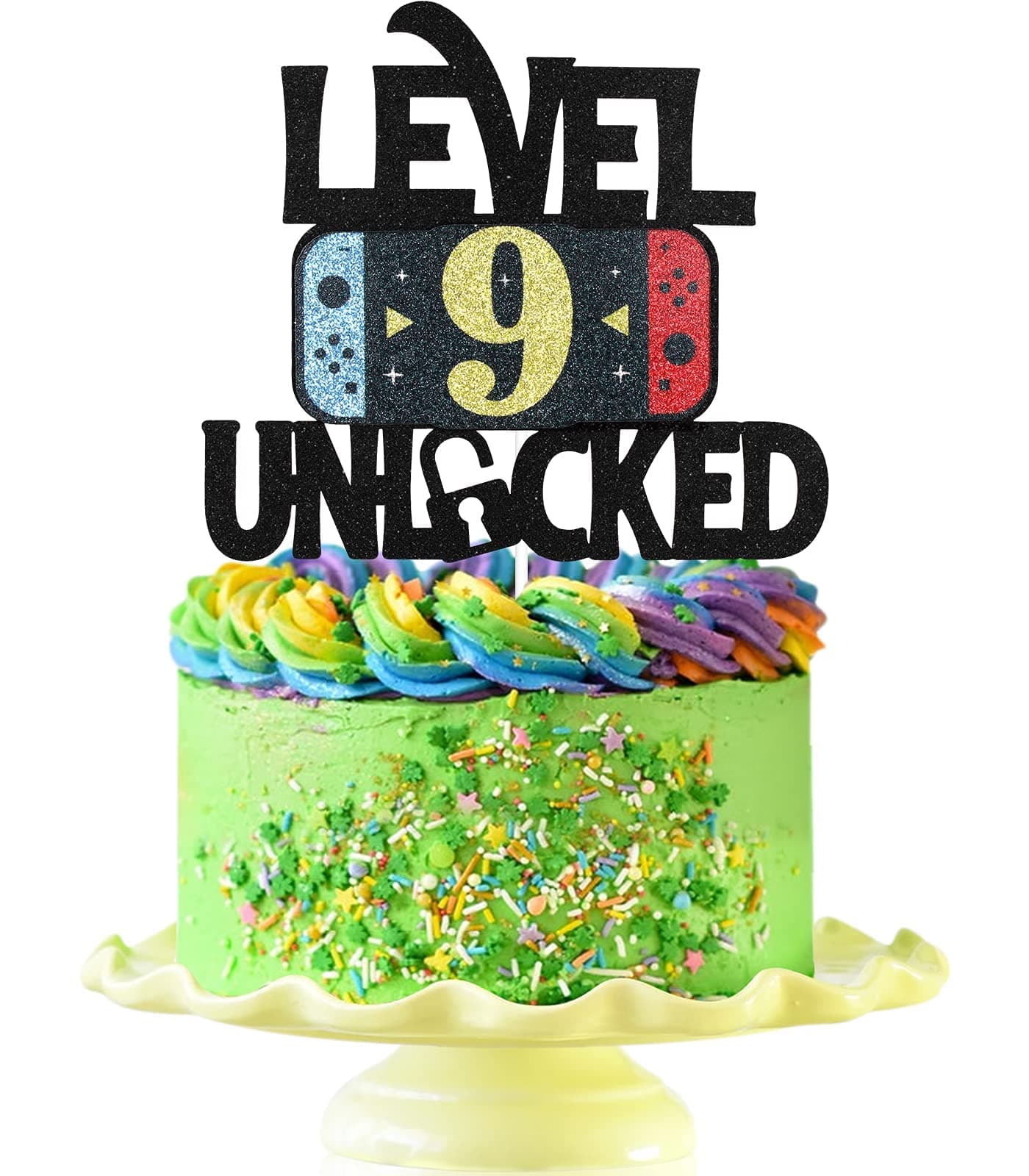 Festiko®Level 9 Unlocked Game Birthday Cake Topper - Video Game Boy's 9th Birthday Game On Party Cake Supplies - Gaming Level Up Winner Party Decoration