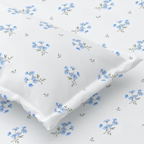 Plumora Single Bed Cotton Bedsheet with 1 Pillow Cover, 100% Pure Cotton Single Bedsheet 60×90 Inches, 240 TC Soft Breathable Bed Sheet – (Blue Daisy)