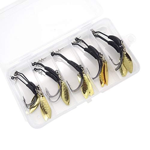 15pcs/Set Weighted Twistlock Hooks with Centering Pin,Silver/Gold Spin Saltwater Worm Hooks Size 0.07-0.25oz (Black Weight+Gold Spin)…