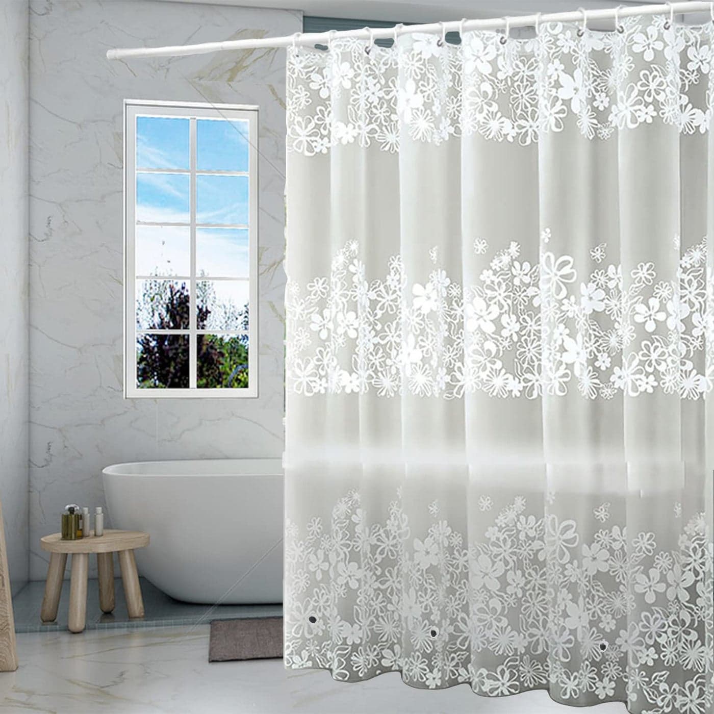 TIKABC Shower Curtain Liner 4G PEVA Shower Liner Plastic Waterproof Shower Curtains 72x72 inch with Grommet Holes 3 Magnetic Weights