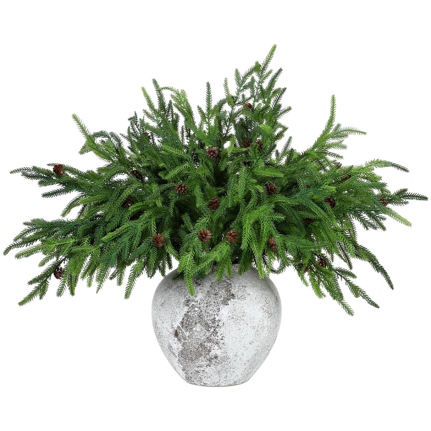 Yinder Norfolk Pine Branches with Pine Cones Artificial Xmas Branches for Indoor Outdoor Home Decor 6 Pcs