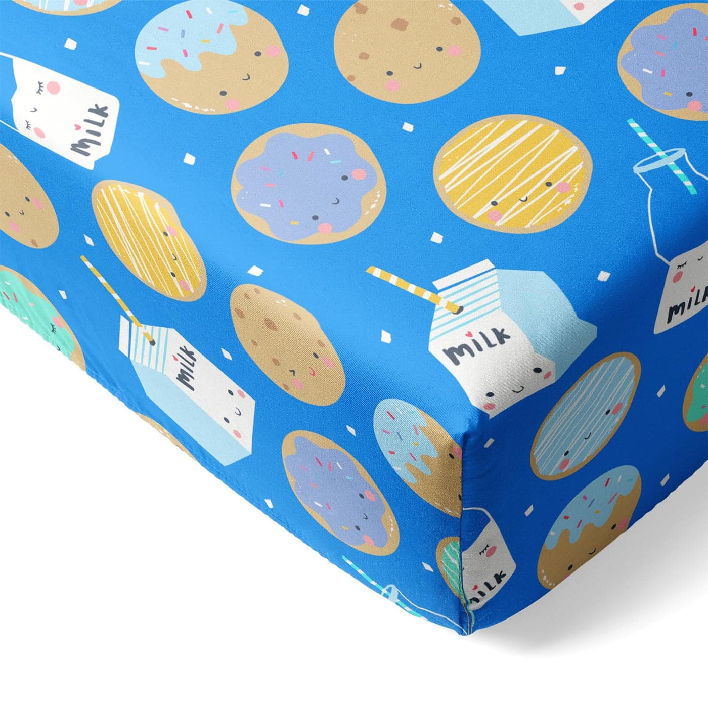 Little Sleepies Baby Crib Sheets Buttery Soft Viscose from Bamboo Crib Sheets for Boys Girls Toddler Bed Sheet Standard Crib Mattress Sheet Super Stretchy Elasticized Blue Cookies Milk