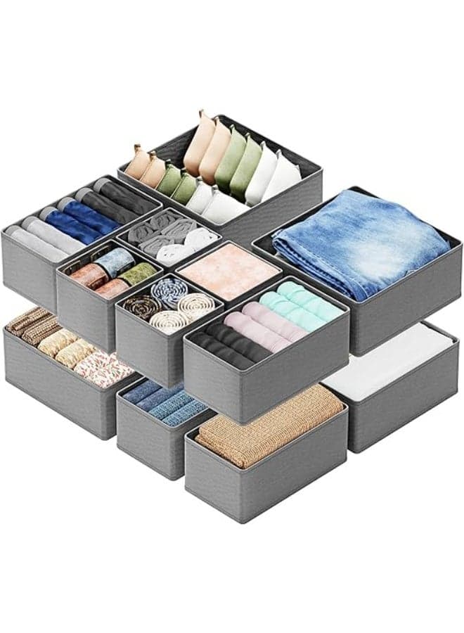12 Pcs Clothes Drawer Organisers,Foldable Underwear Drawer Organizer and Closet Dividers,Storage Dresser Drawer Dividers,for Clothes, Socks, Bras, Underwear, Towels, Leggings, Jeans and Sweaters,Grey