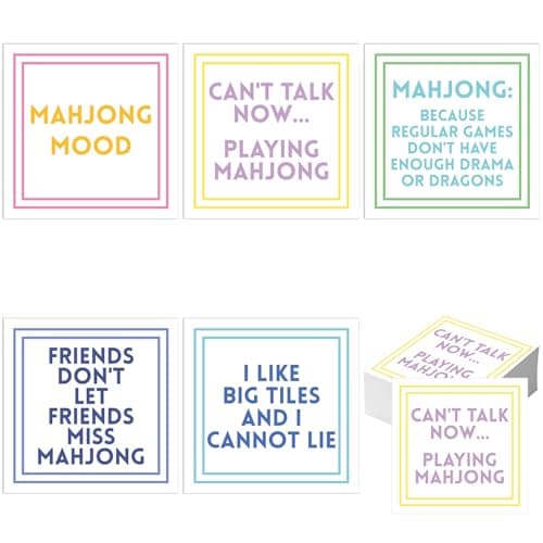Weekgrat 100 Pcs Funny Mahjong Cocktail Napkins 5'' x 5'' Folded Mahjong Disposable 2-ply Paper Party Beverage Napkin Decorative Tableware Supply for Bar Wedding 5 Design Choices