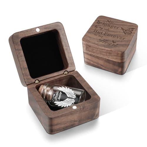 SOITIS Wooden Box for Ashes - Small Glass Urn for Human Ashes Keepsake, Mini Urns for Ashes Cremation Holder, Funeral Keepsake for Women Men-White Wings Urn