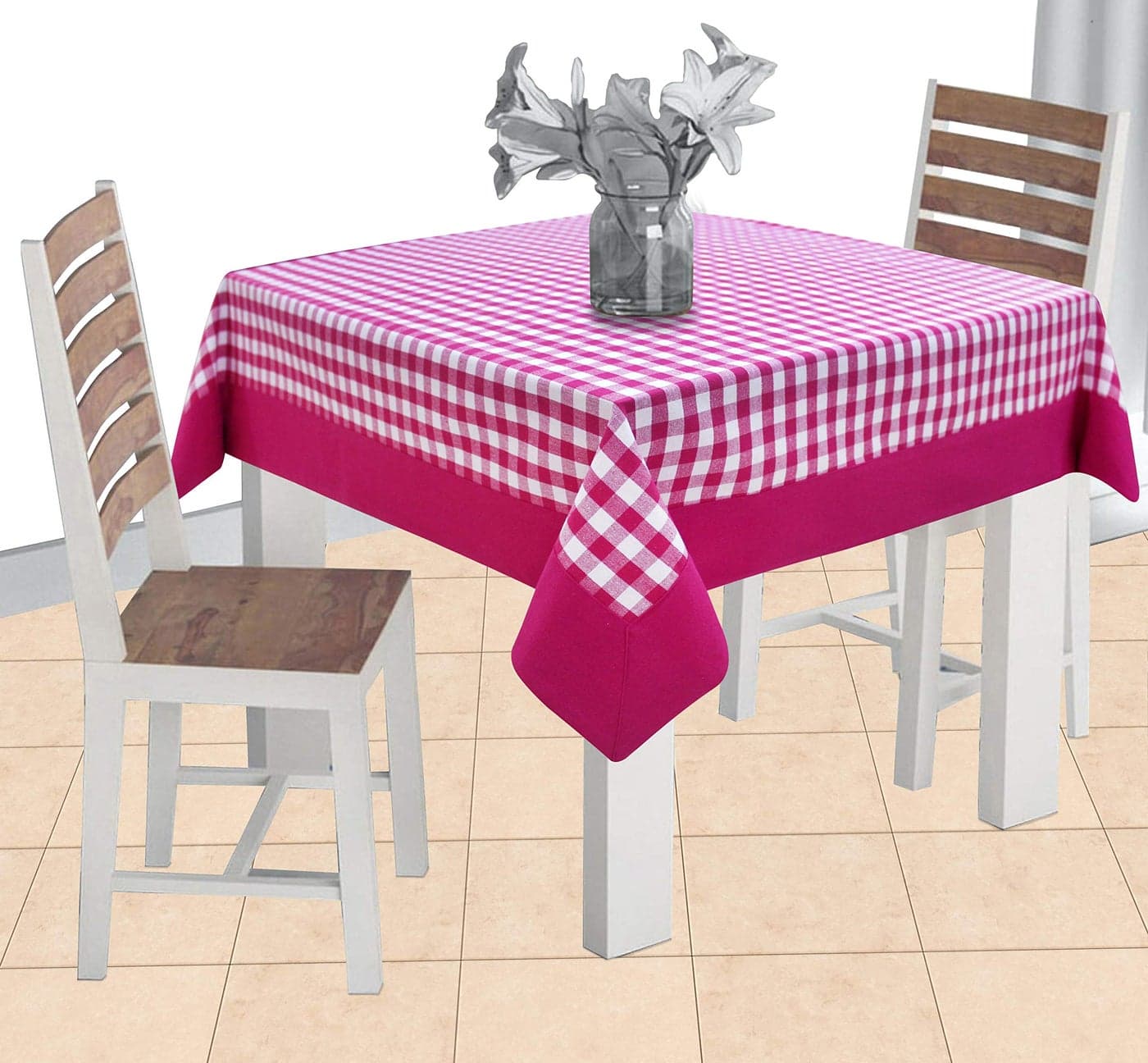 AIRWILL Cotton Checkered Pattern 2 Seater Table Cloth Pack of 1 pc (Pink)
