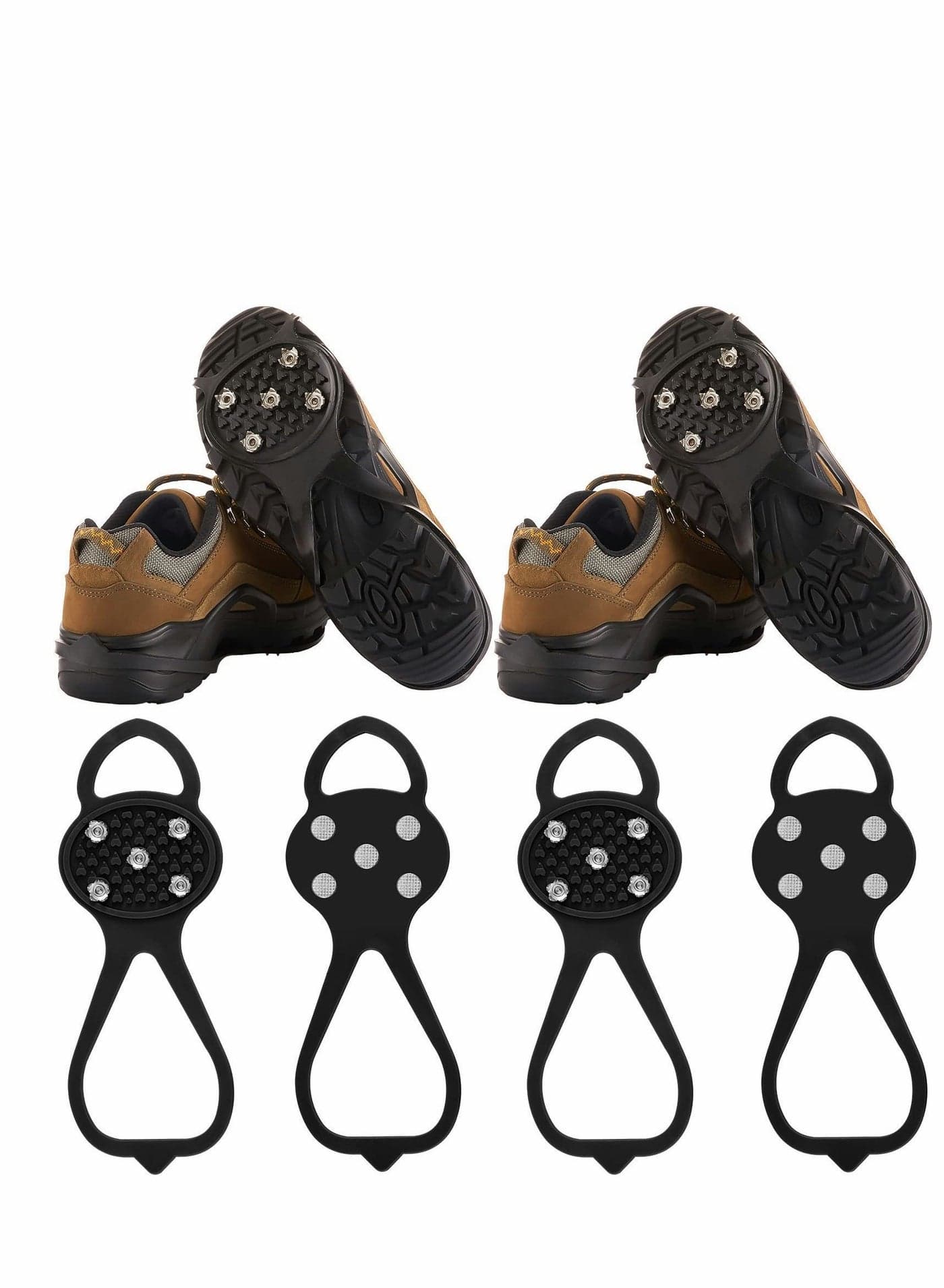 2 Pairs Non-Slip Gripper Spikes Claw Universal Ice Shoe Anti-Skid Snow with 5 Tooth Steel Nails for Hiking Mountaineering Skiing Walking Shoes and Boots