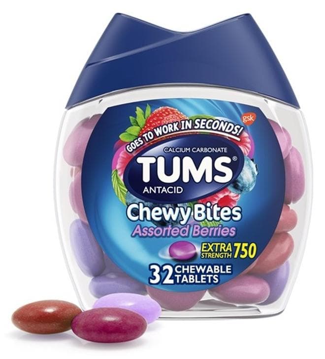 Chewy Bites Antacid Tablets for Chewable Heartburn & Acid Indigestion Relief, Assorted Berries, 32 Count