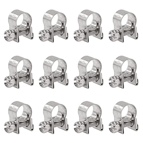 Glarks 12Pcs Stainless Steel Mini Fuel Injection Hose Clamps Adjustable Pipe Hose Clip Tube Clamps Assortment Kit 810mm