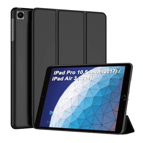 CEDO Tri-Fold for iPad Pro 10.5 (1st Gen) 2017/ iPad Air 3 (3rd Gen) 2019 (10.5 in) Smart Case Flip Cover with Multi Viewing Angles Stand | Leather Finish | Heat Dissipation | TPU Backcover (Black)