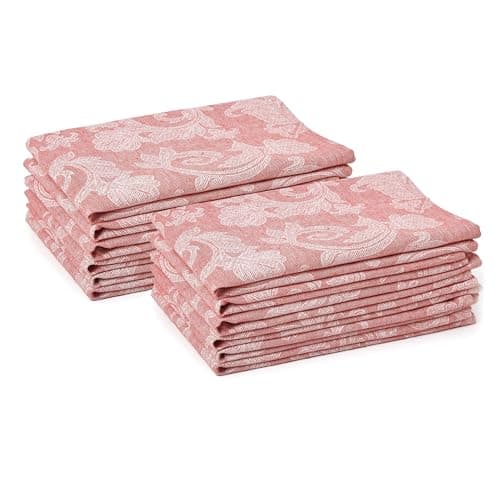 Encasa XO Cotton Table Napkins Set of 12, Size 45x45 cm | Red Floral Jacquard Style Machine Washable Reusable Dining Table Napkin, Soft & Absorbent, Elegant Table Decor for Kitchen, Hotels, Parties