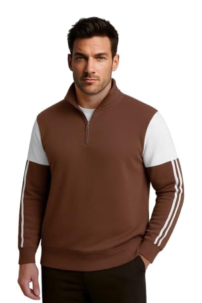FN3 Stripe Half Zipper Solid Sweatshirt for Men ||Regular Fit Coffee