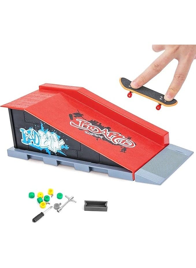 Fingerboard Ramps, Finger Skateboard Cool Toys With Mini Skateboards For Fingers, Fingerboard Ramps Set, Training Finger Coordination, Skateparks Training Props For Kids And Adult (B)