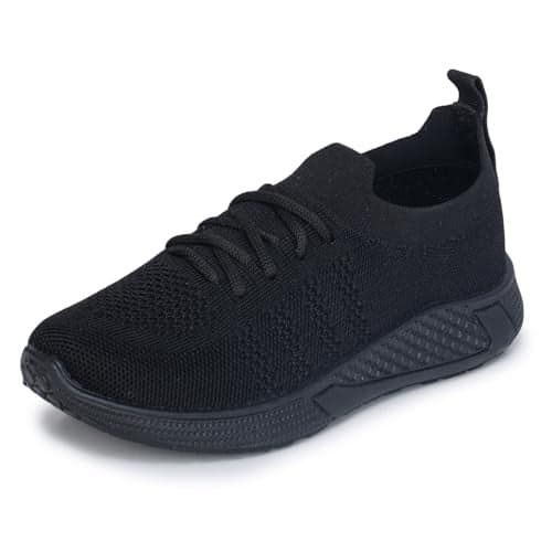 TRASE Black School Shoes for Boys & Girls | Slip-On Lace-Up Design with Flexible Sole | Lightweight & Breathable Knitted Upper | All Day Comfort (Black, 12 UK)
