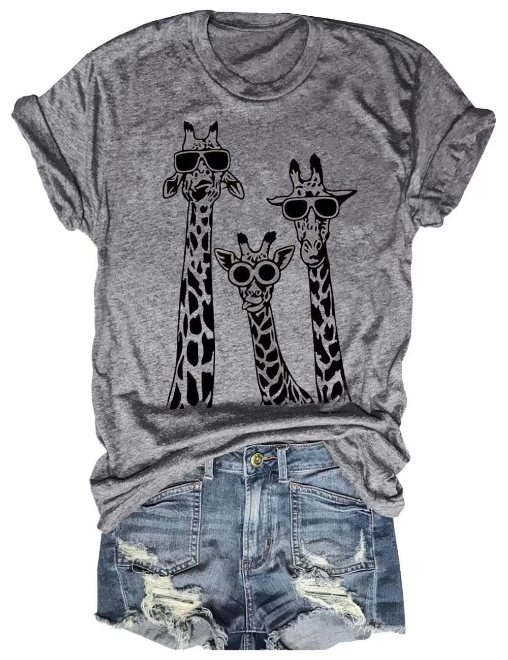 Beopjesk Womens Summer Giraffe Printed T-Shirt Funny Cute Animal Graphic Tees Tops(M,28-Gray)