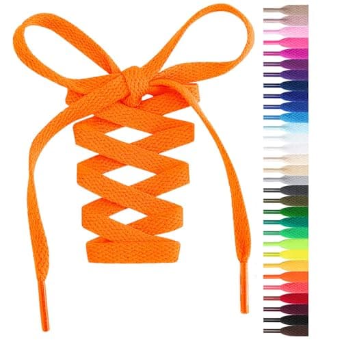 Handshop Flat Shoelaces 5/16" - Shoe Laces Replacements For Sneakers and Athletic Shoes Boots Neon Orange 102cm