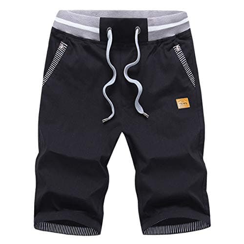 Tansozer Men's Shorts Casual Classic Fit Drawstring Summer Beach Shorts with Elastic Waist and Pockets (Black, Medium)