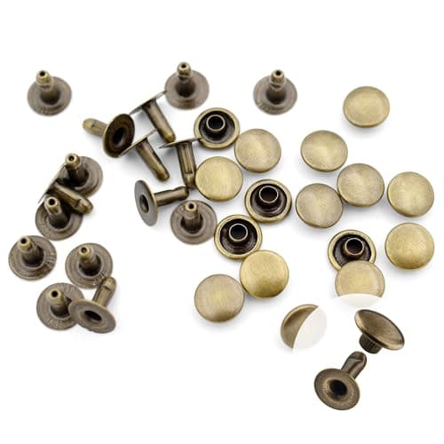 CRAFTMEMORE 200 Pack Leather Rivets Single Cap Rapid Rivet Metal Stud Fasteners Round Cap for Bag Belt Wallet Leather Craft (Antique Brass, 7MM)