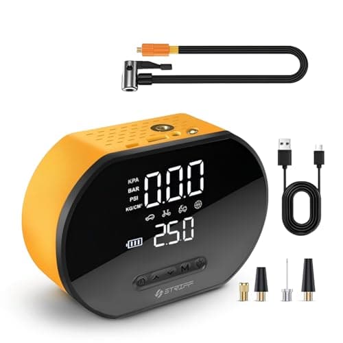 STRIFF AirEdge Tire Inflator Portable with 2-in-1 Rechargeable & Corded Power, 150 PSI Tyre Inflator with Digital Display, Air Pump with LED & Auto ShutOff, Ideal for Car, Bike, Cycle and Ball