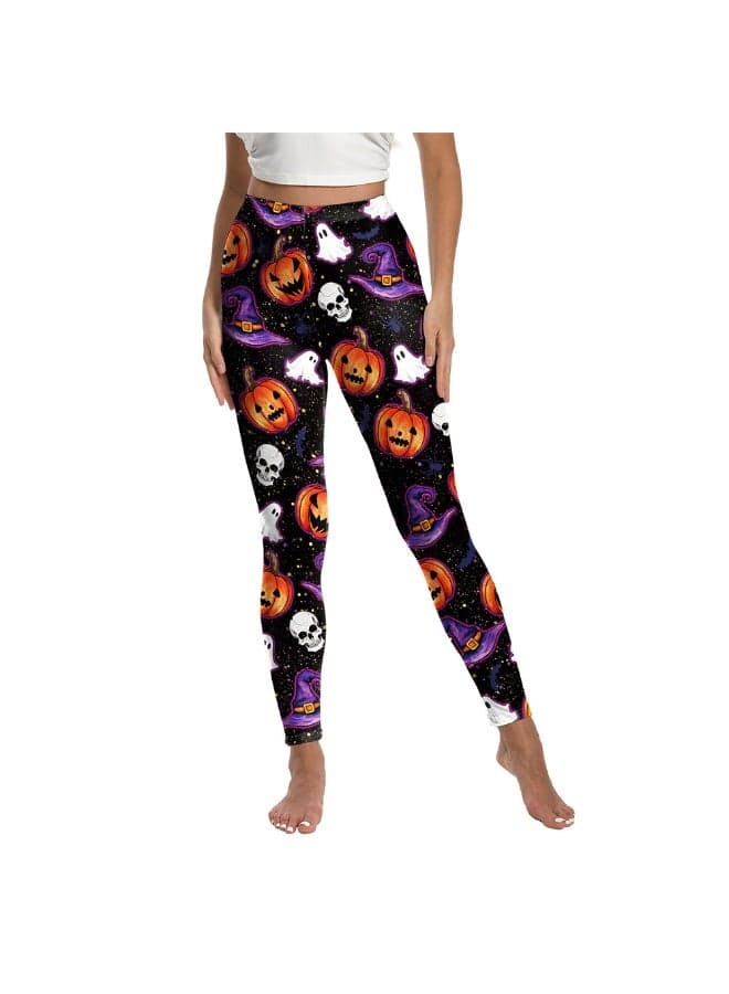 European And American Style Women's Skull-head Pumpkin Digital Print Yoga Pants For Halloween