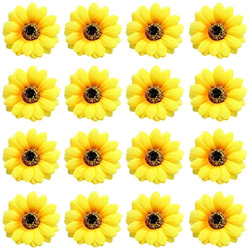 Lawie 16 Pack Artificial Fake Yellow Small Daisy Sunflower Hair Clips Floral Hairpins Alligator Barrettes Brooches Pins Wedding Hawaiian Party Silk Flower Headpiece Holiday Decoration for Women Girls