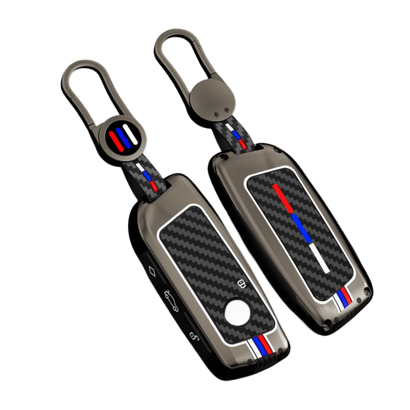 Bradegeve Heavy Zinc Alloy Key Fob Cover Key Cover Keychain Compatible with BMW 2023 2024 2025 X1 X5 x6 x7 i7 Xi 3 series 7 Series Carbon FiberGunmetal