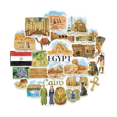 Navy Peony Ancient Egypt Travel Stickers 28pcs HandIllustrated Desert EgyptianThemed Vacation Decals for Journals Scrapbooks Luggage