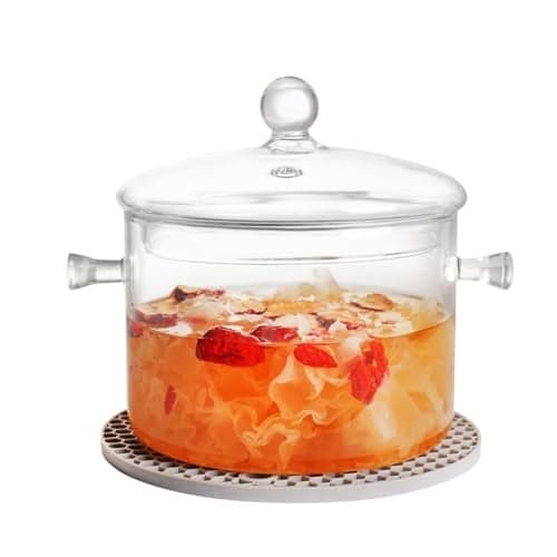 Incrizma Brushed Glass Pots For Cooking On Stove, 2 Litre Glass Cooking Pot With Lid, Heat-Resistant Simmer Pot For Stove Potpourri, Saucepan Pot Fits, Pasta Noodle, Soup, Milk, Tea With Slicone Mat
