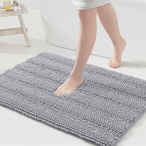 Grandaily Chenille Striped Bathroom Rugs 36x24 Extra Thick and Absorbent Bath Rugs NonSlip Soft Plush Shaggy Bath Carpet Machine Wash Dry Bath Mats for Bathroom Grey