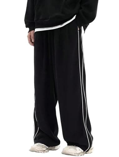 ZAFUL Men's Parachute Sweatpants Y2k Baggy Track Pants Drawstring Wide Leg Casual Trousers Streetwear(2-Black, M)