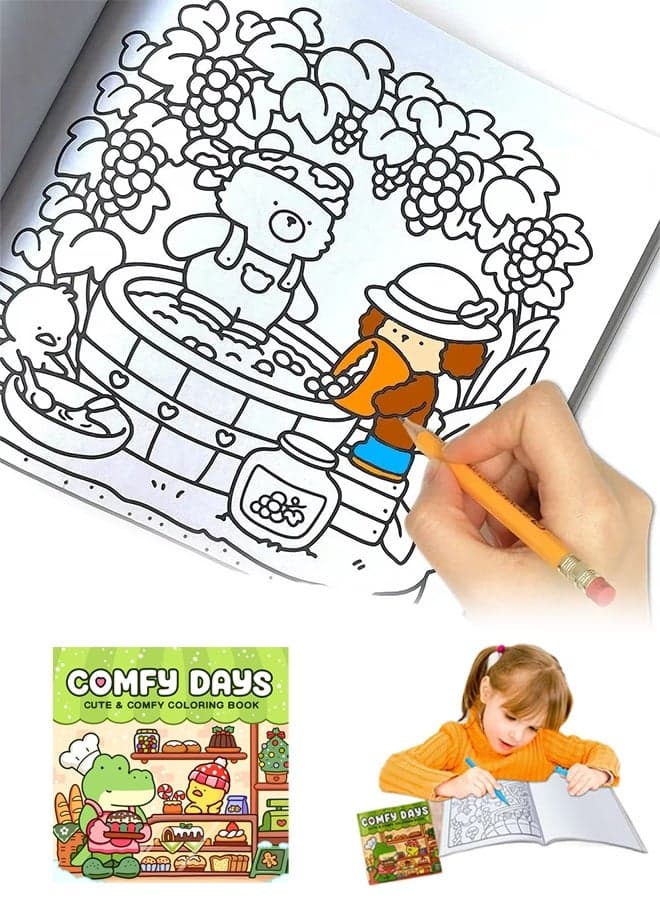 Children's Doodle Book, Comfy Days: Coloring Book for Adults and Teens Featuring Super Cute Animal Characters in Cozy Hygge Moments for Relaxation (Cozy Spaces Coloring) Perfect for School, Students, Stationery, and Learning Supplies