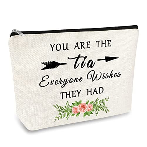 Aunt Gift from Niece Nephew Tia Gifts Makeup Bag Mothers Day Thanksgiving Christmas Birthday Gifts for Aunt Tia Auntie Cosmetic Bag Aunt Appreciation Gifts Aunt Makeup Pouch Travel Toiletry Bag