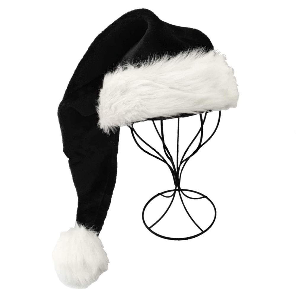LKQBBSZ Black Santa Hat for Adults Black White Deluxe Adults Santa Hat for Black Christmas Theme New Year Festive Holiday Party Supplies