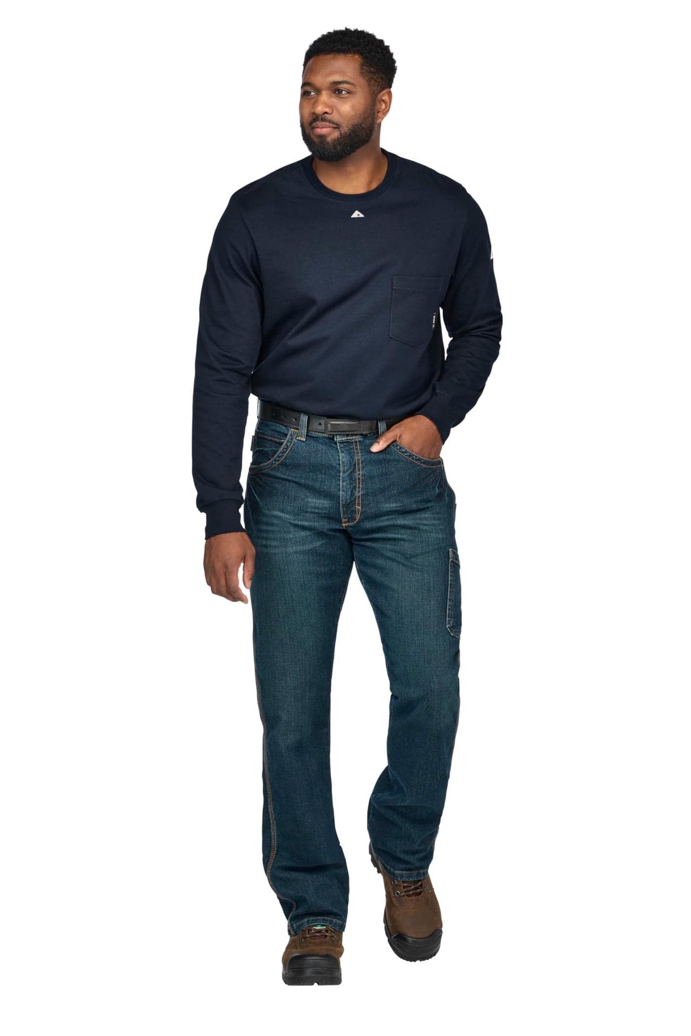 Bulwark Mens Lightweight FR Long Sleeve TShirt Navy XLarge
