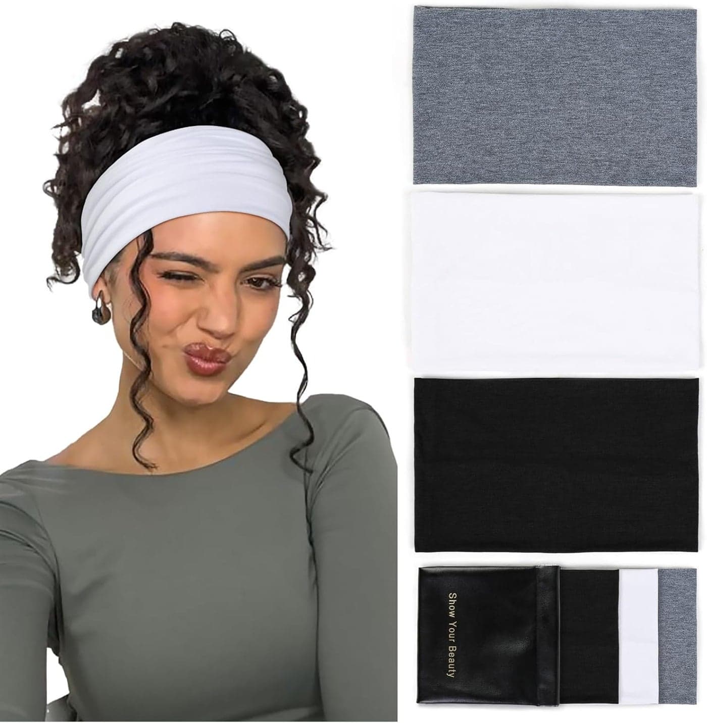 Huachi Wide Headbands for Women NonSlip Thick Boho Elastic Hair Bands Stretchy Sweat Headbands for Workout Running and Work 3 Pack