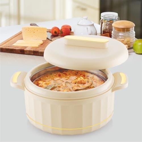Modware Venice Insulated Inner Steel Casserole 2200ml Stainless Steel Hotpot for Serving - Ivory