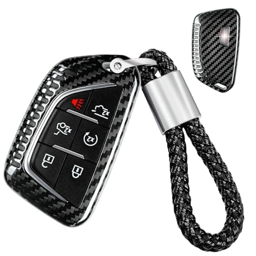 T-carbon Real Carbon Fiber Key Fob Cover Keychain Compatible with Cadillac Escalade CT4 CT5 Premium Luxury, Key Fob Case Shell Protector fits for Cadillac CT4 V CT5 Sport,Black