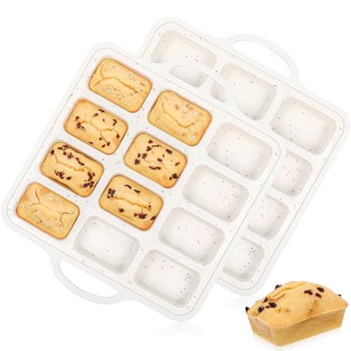 CAKETIME Silicone Mini Loaf Pan with Metal Frame Silicone Mini Bread Loaf Pans 12 Cups for Baking Bread Brownie Cornbread Cheesecake Soap Nonstick 2 Pack