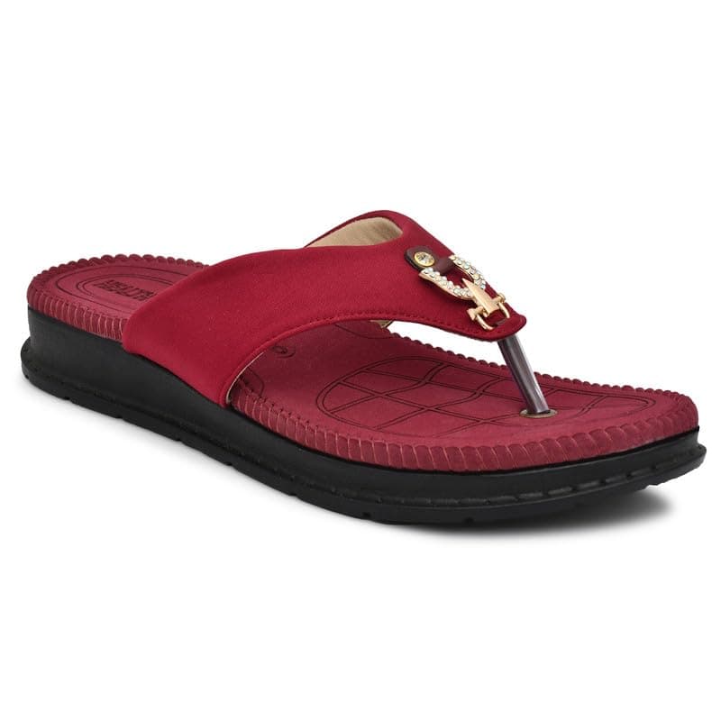 HEALTH FIT Orthopedic With Super Extra Soft Ortho Care Anti-Skid Doubleu Flip-Flops For Women Slippers/Doctor Chappal & Footwear Hf329 Ch 4 Uk, Cherry