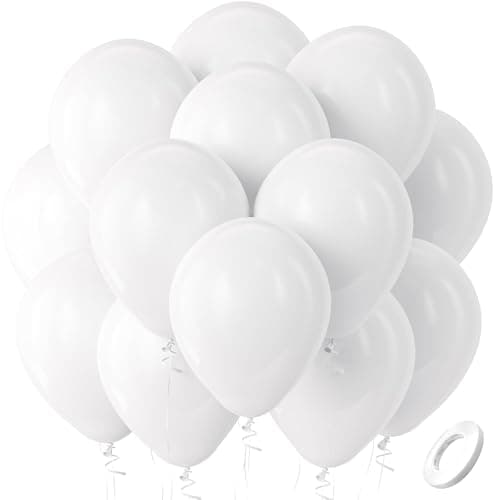 Bezente White Balloons Latex Party Balloons 100 Pack 12 inch Round Helium Balloons for Valentines Day Wedding Birthday Engagement Bridal Shower Party Backdrop Decorations