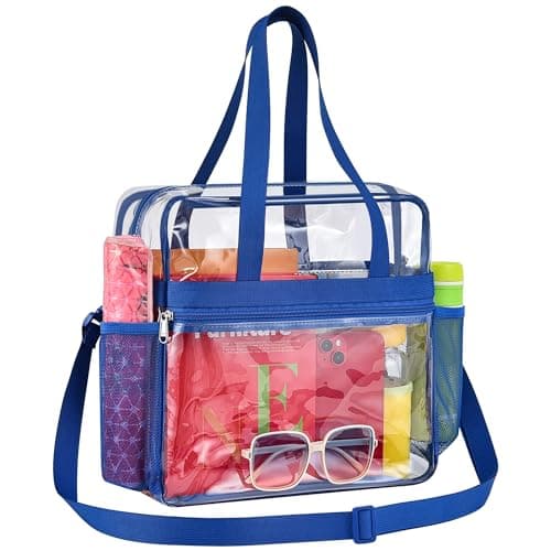 Paxiland Clear Bag for Stadium Events 12x6x12, Large Clear Tote Lunch Bag Stadium Approved with Reinforced Shoulder Straps for Concert Outfits and Festival, Transparent Handbag for Men - Blue