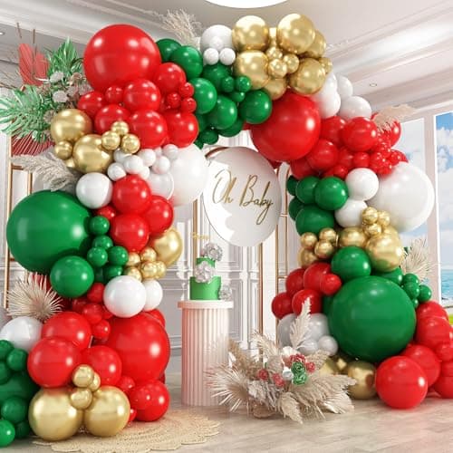 412pcs Red Green White Balloon Garland Arch Kit 18 12 10 5 inch Different Sizes Red White Dark Green Balloon for Birthday Christmas New Year Party Decor