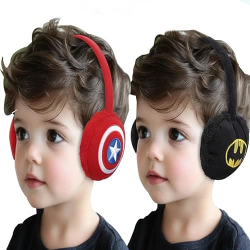 FIT FOCUS (Pack of 2) Kids Winter Earmuff for age 3-12 Years Fun Winter Earmuffs for Kids – Cozy and Stylish Headgear for Cold Weather (Red+Black)