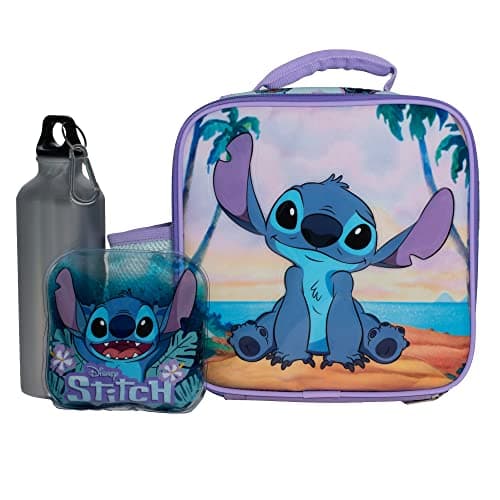 Disney Stitch Lunch Box Set for Boys Girls Stainless Steel Water Bottle with Carabiner Clip and Ice Pack Insulated Waterproof Lunch Bag with Zipper 4 Pieces