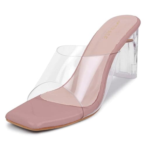 TRASE Transparent Block Heels for Women Stylish | Fashionable Heel Sandals for Girls | Elegant & Formal Footwear (Peach, 6 UK)
