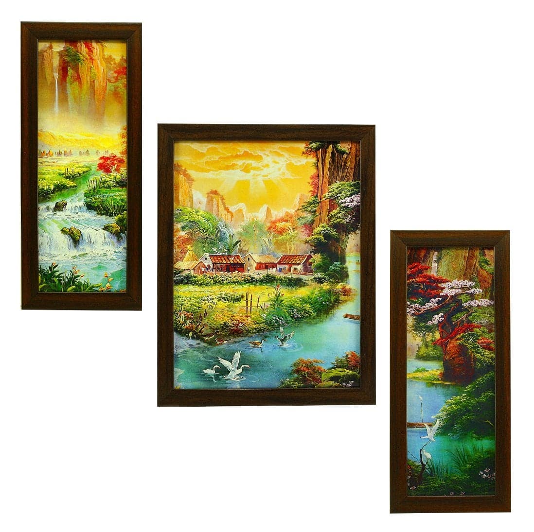 Indianara Wood Framed Wall Hanging Art - Set of 3 (Multicolour)
