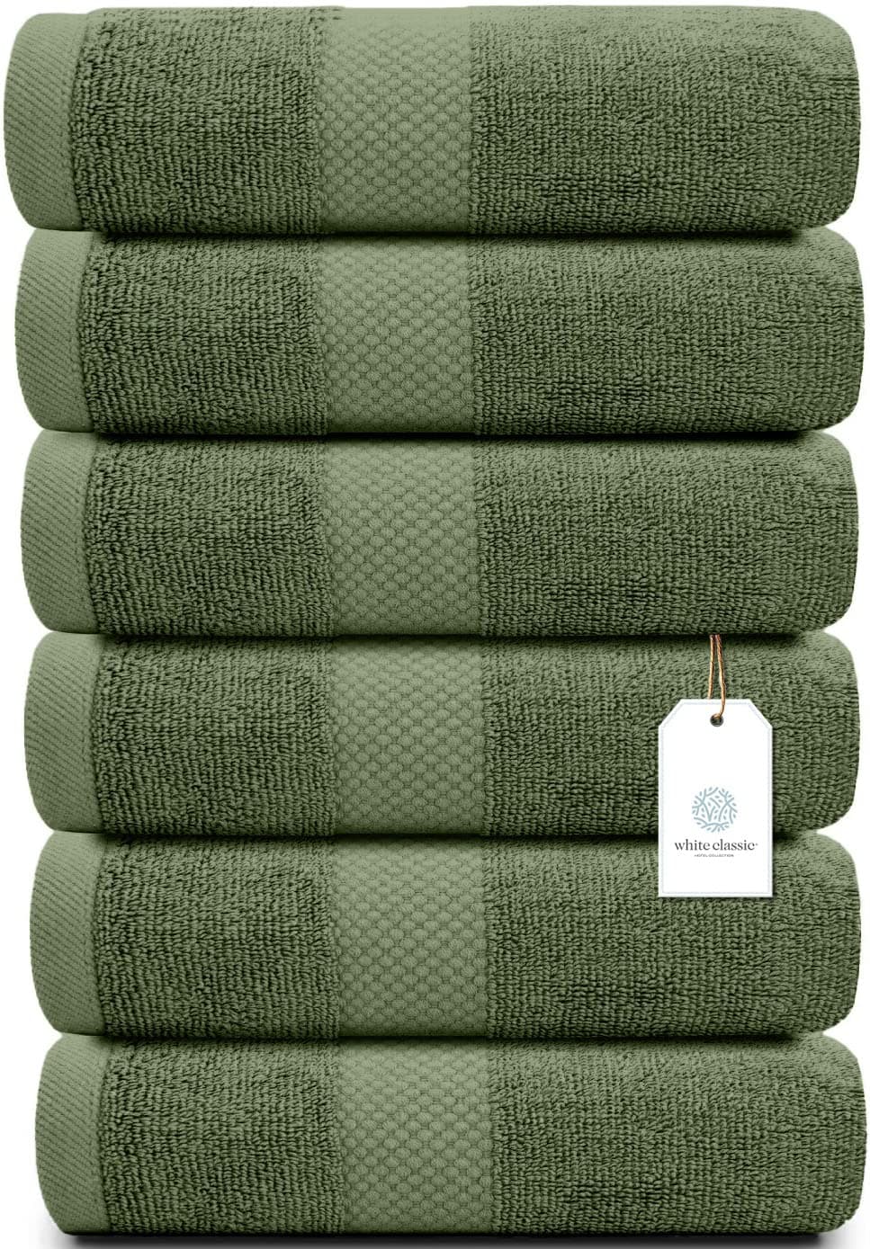 White Classic Luxury Hand Towels for BathroomHotelSpaKitchenSet Circlet Egyptian Cotton 16x30 Inches Set of 6 Forest Green