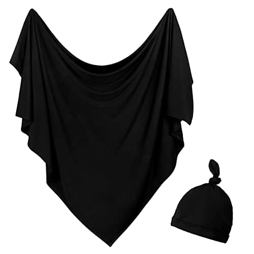 Aijoviko Newborn Swaddle Blanket with Hat Set Baby Swaddle Set Hospital Receiving Blankets for Girls BoysBlack
